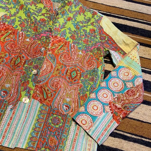 Reversible Jacket Blazer Coat Quilted Mixed Print Boho Artsy Eclectic Statement - Picture 6 of 7